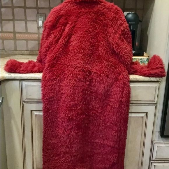 Free People Evys Faux Fur Coat Maxi Teddy Shawl Collar Plush Lined Red - Picture 5 of 7